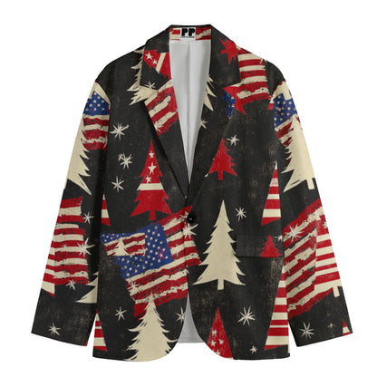 Christmas 2, Print Men's Casual Flat Lapel Collar Blazer | 245GSM Cotton