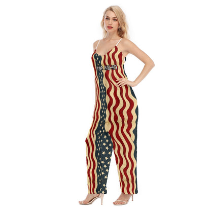 Trump/flag, Print Women's Loose Cami Jumpsuit