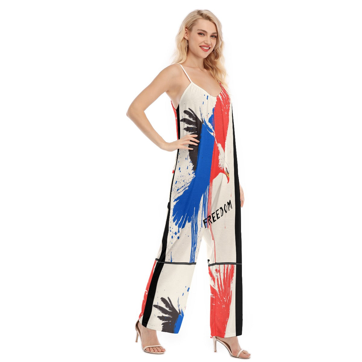 Freedom,  Print Women's Loose Cami Jumpsuit