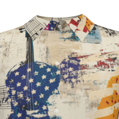 Music  Print Men's Imitation Silk Short-Sleeved Shirt
