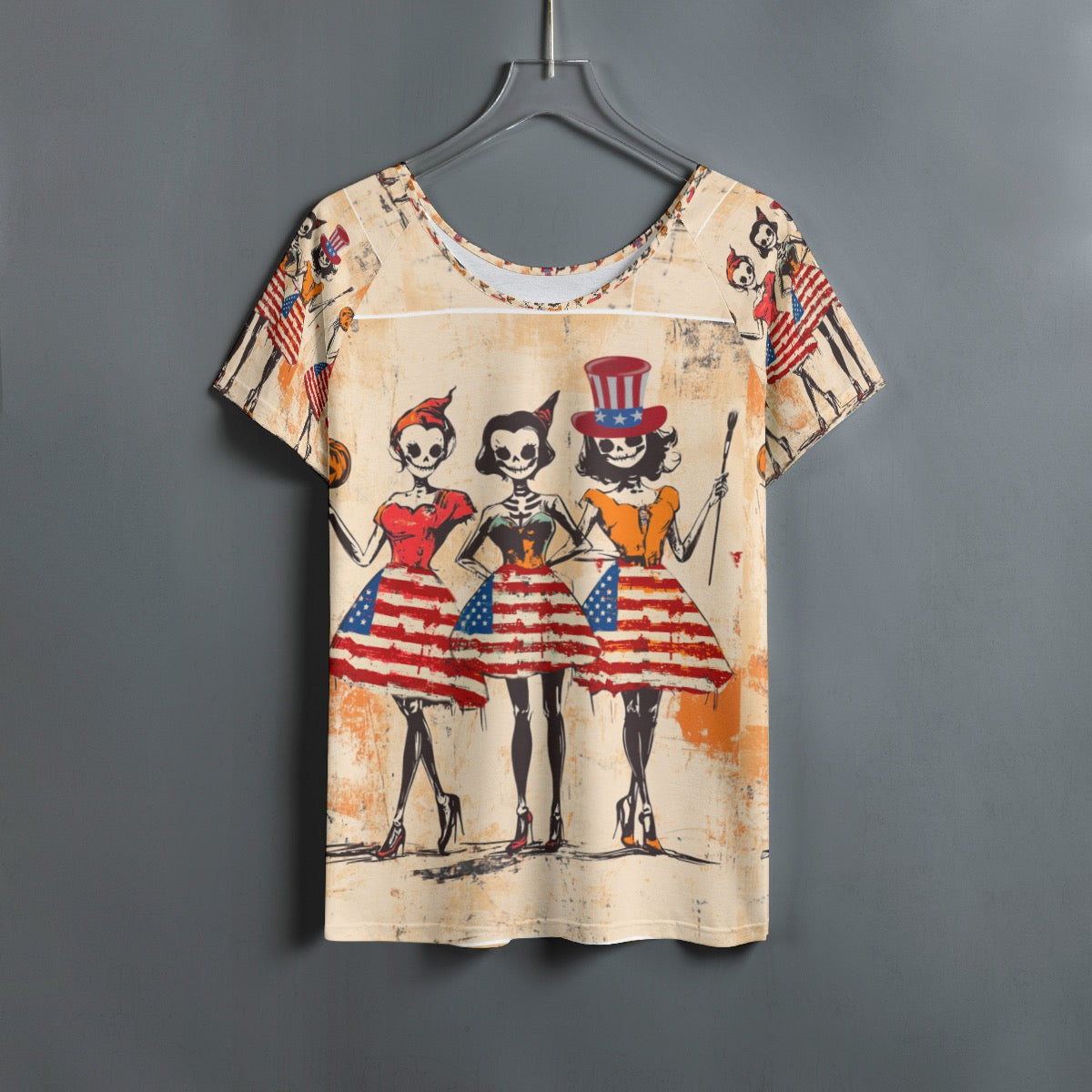 USA Halloween 1, Print Women's Round Neck T-shirt With Raglan Sleeve