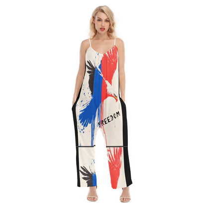 Freedom,  Print Women's Loose Cami Jumpsuit