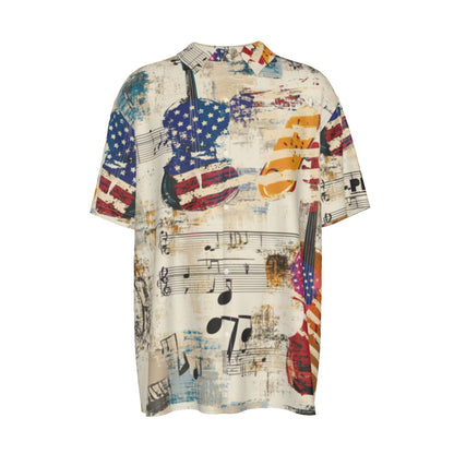 Music  Print Men's Imitation Silk Short-Sleeved Shirt