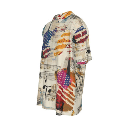 Music  Print Men's Imitation Silk Short-Sleeved Shirt