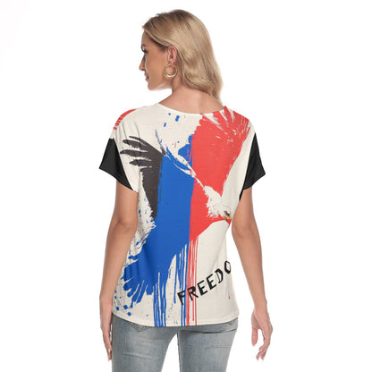 Freedom, Print Women's Loose V-neck Short Sleeve T-shirt