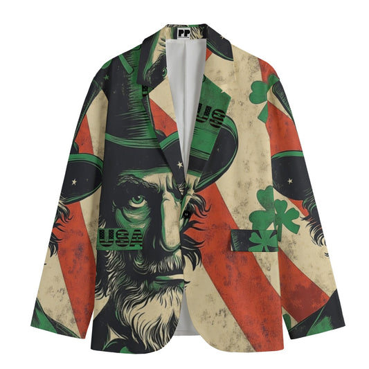 St. Patrick’s Day 2, Print Men's Casual Flat Lapel Collar Blazer | 245GSM Cotton