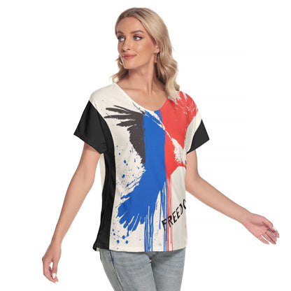 Freedom, Print Women's Loose V-neck Short Sleeve T-shirt