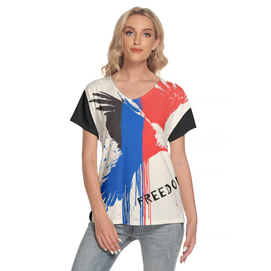Freedom, Print Women's Loose V-neck Short Sleeve T-shirt