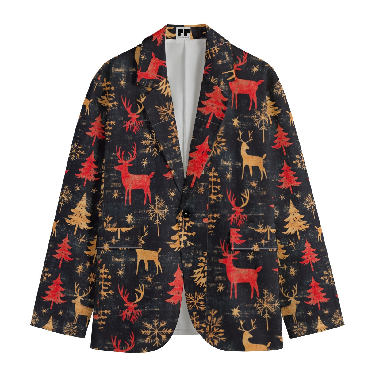 Christmas 1, Print Men's Casual Flat Lapel Collar Blazer