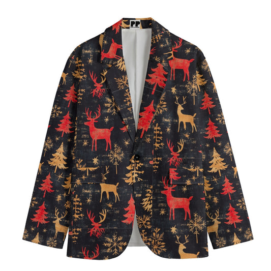 Christmas 1, Print Men's Casual Flat Lapel Collar Blazer