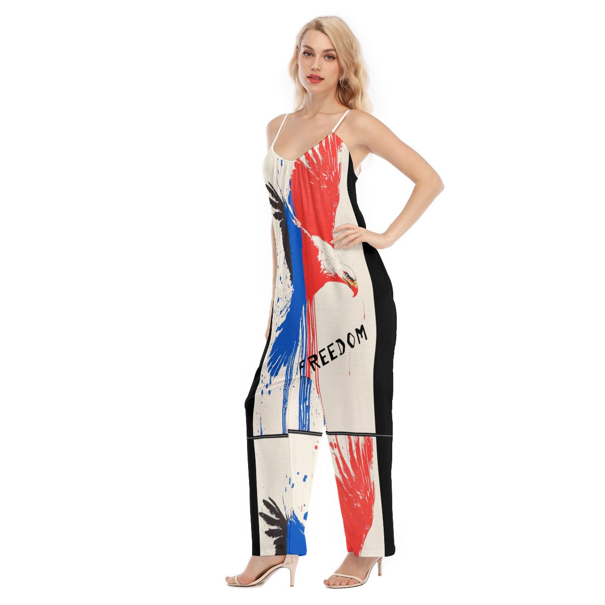 Freedom,  Print Women's Loose Cami Jumpsuit