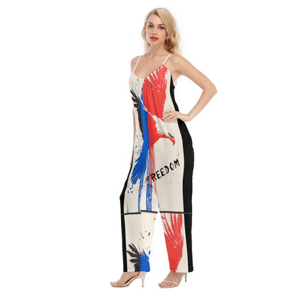 Freedom,  Print Women's Loose Cami Jumpsuit