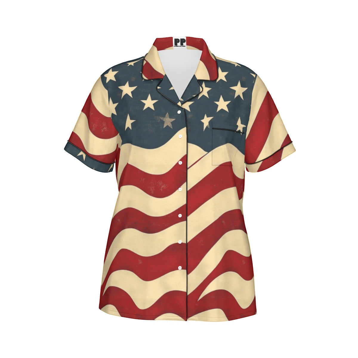 Usa flag, Print Women's Imitation Silk Pajama Set With Short Sleeve