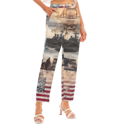 American Print Women's Loose Straight-leg Pants
