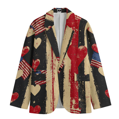 V-day 2,  Print Men's Casual Flat Lapel Collar Blazer | 245GSM Cotton