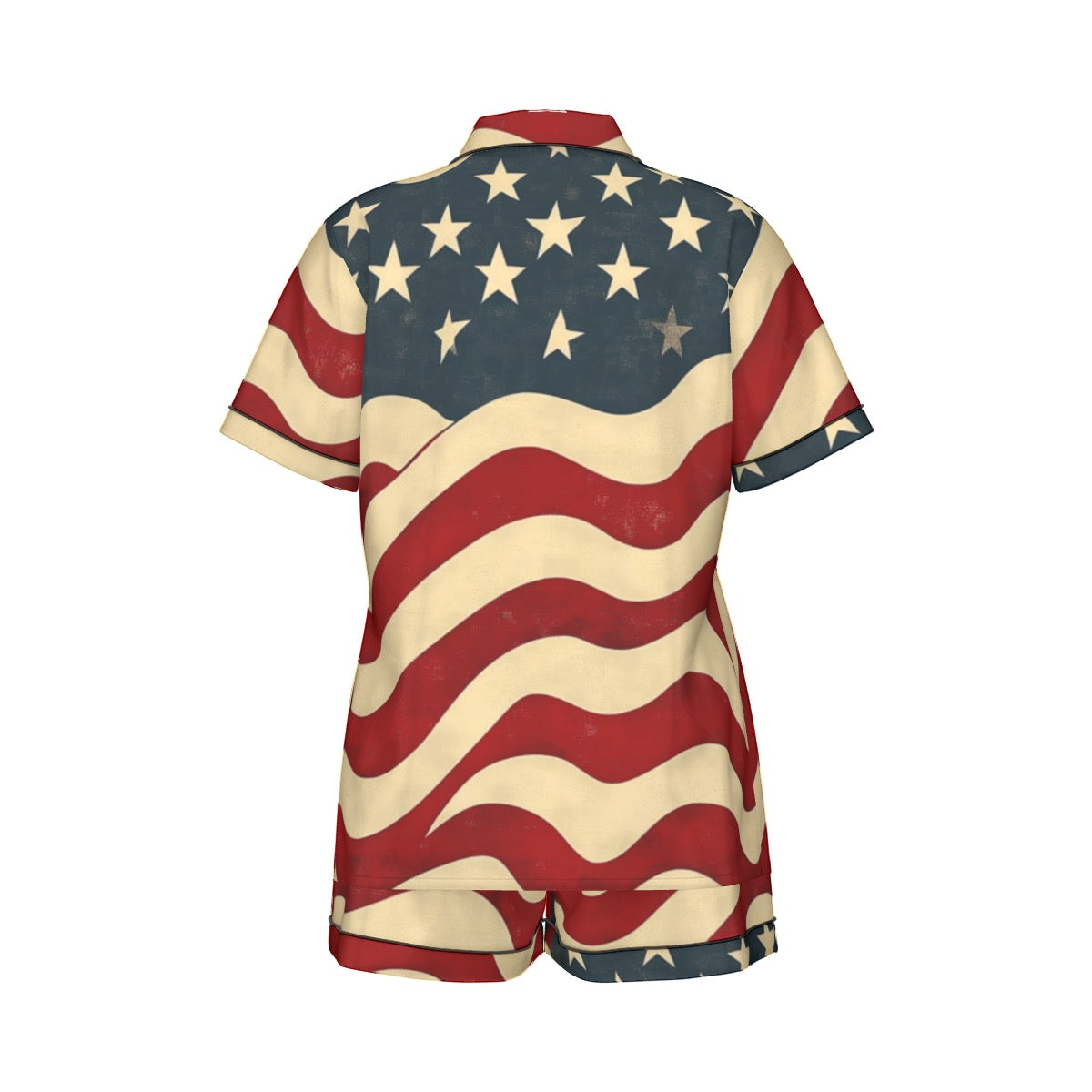 Usa flag, Print Women's Imitation Silk Pajama Set With Short Sleeve
