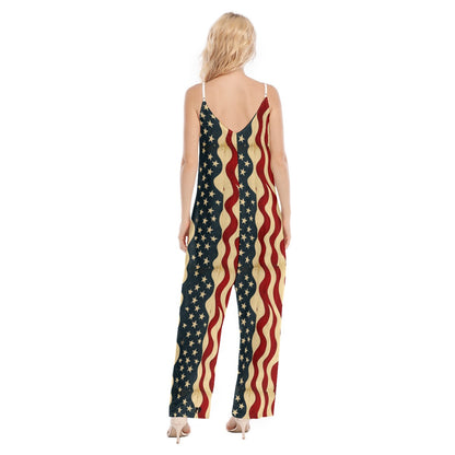 Trump/flag, Print Women's Loose Cami Jumpsuit
