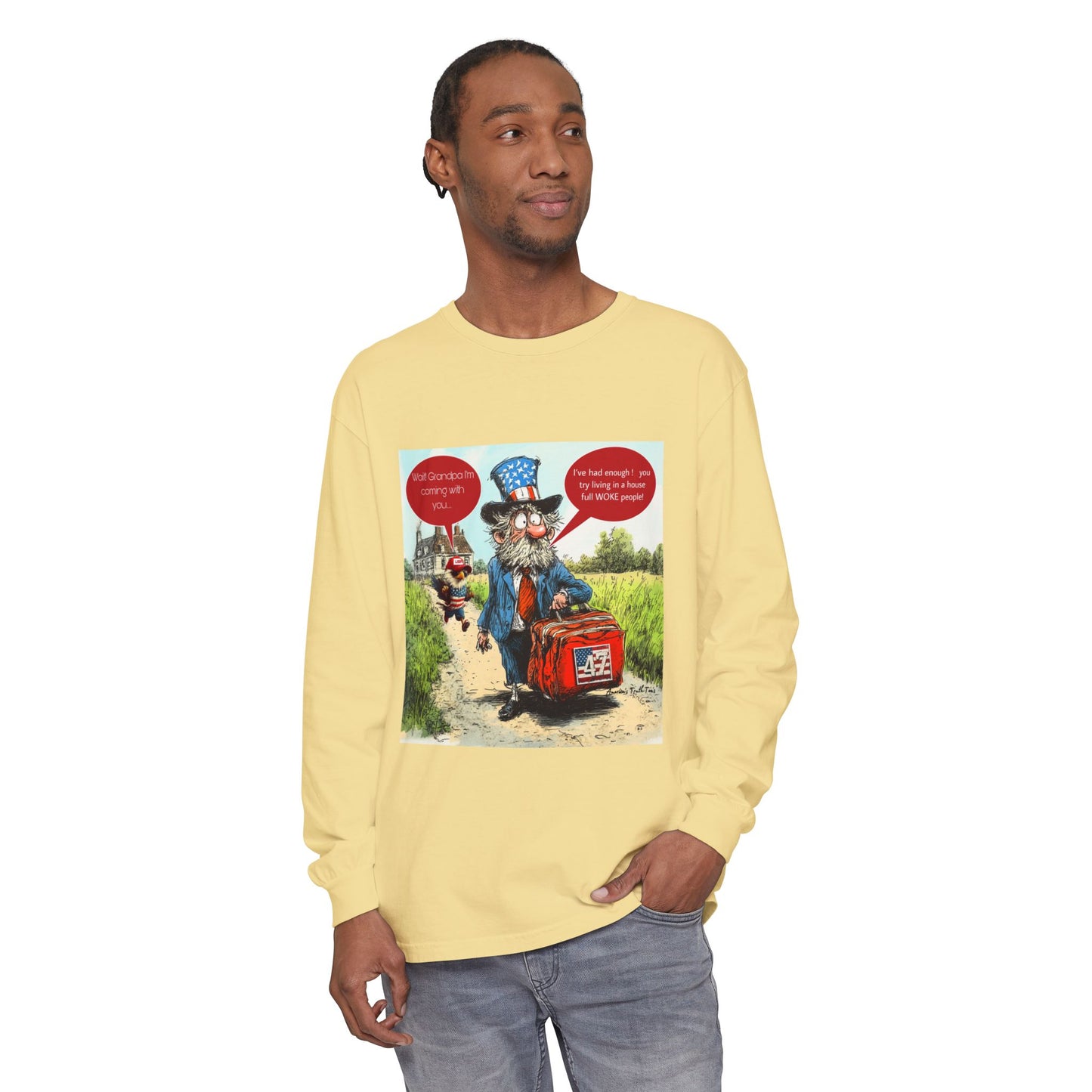 Political cartoon, Unisex Garment-dyed Long Sleeve T-Shirt