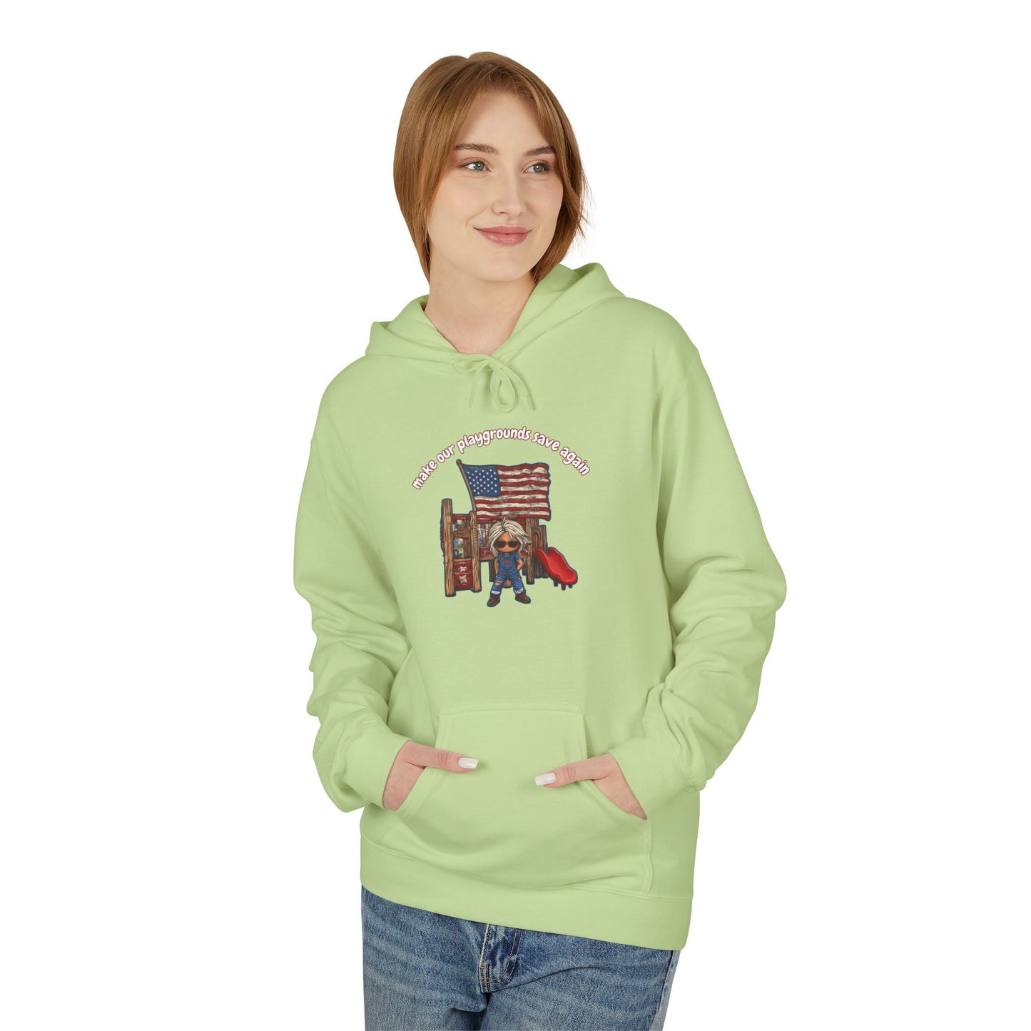 Make playgrounds safe again, trump print, Unisex Midweight Softstyle Fleece Hoodie