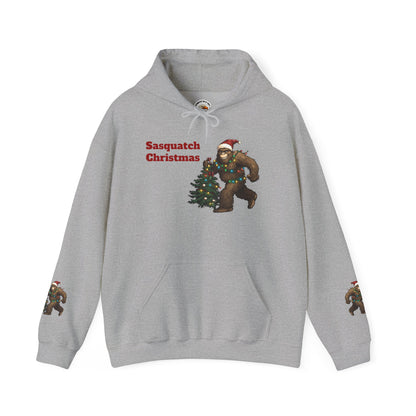 Sasquatch Christmas Hoodie — Holiday Bigfoot Sweater with Tree & Santa Hat