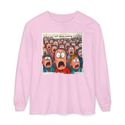 Meltdowns Incoming, patriotic T-shirt in a Unisex Garment-dyed Long Sleeve T-Shirt