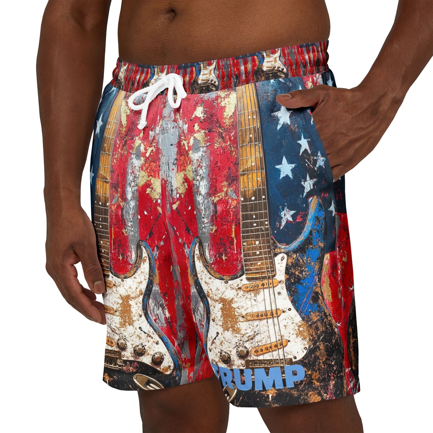 Vintage Rock Guitar Unisex Swim Shorts - Patriotic USA Design