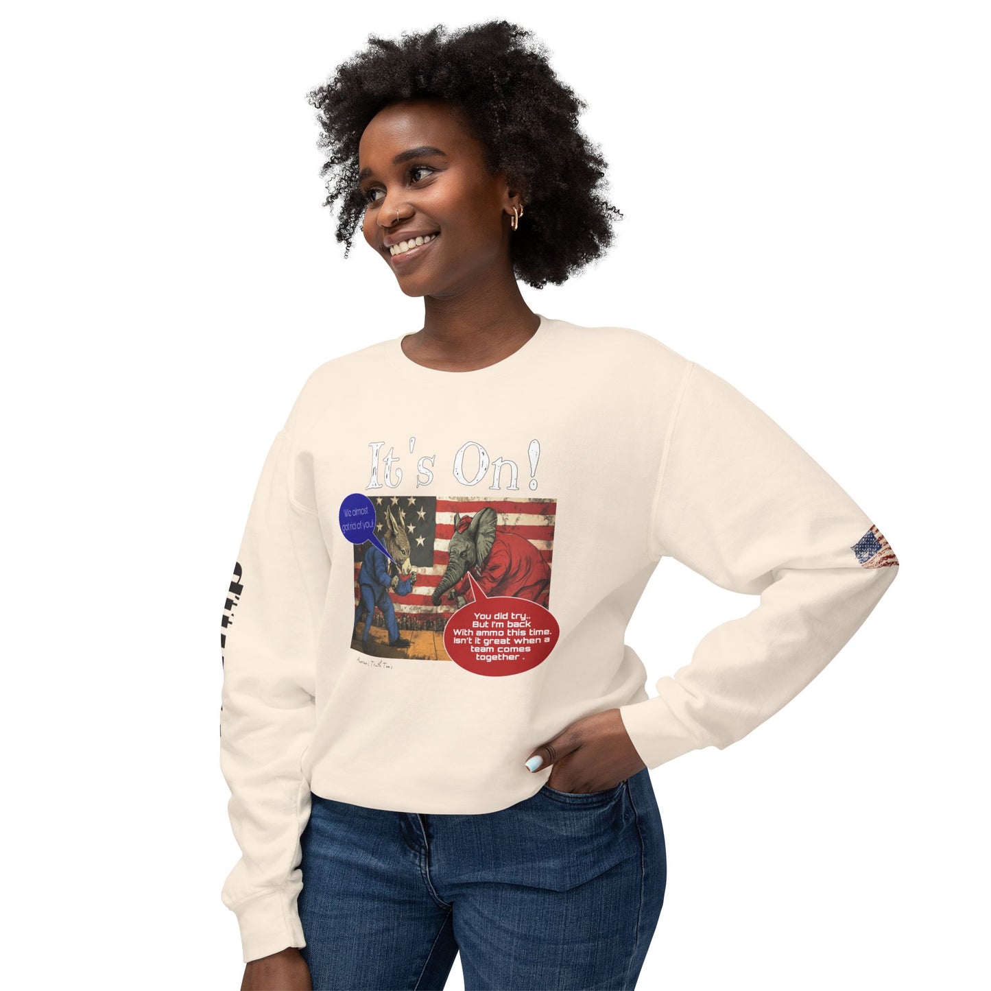 It’s on Trump cartoon print, Unisex Lightweight Crewneck Sweatshirt