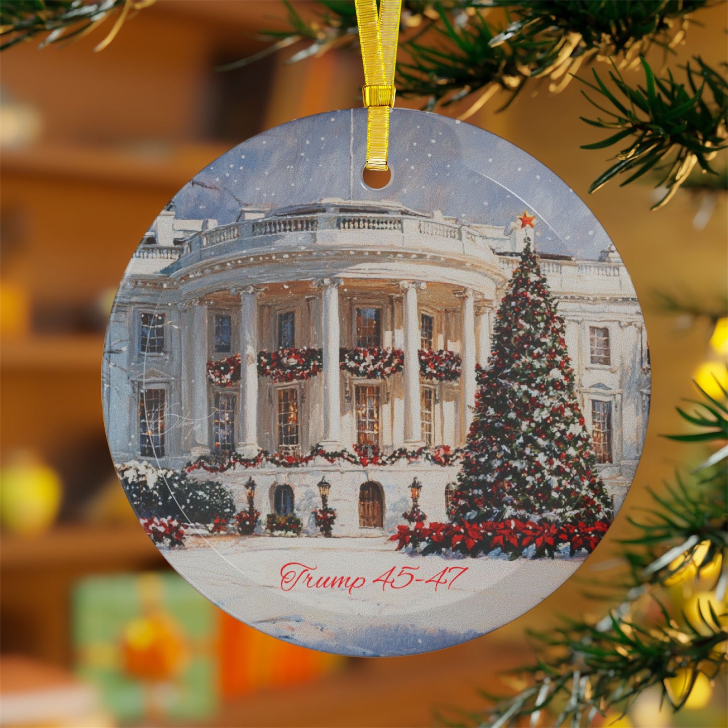 White House/Trump45-47 Glass Ornaments