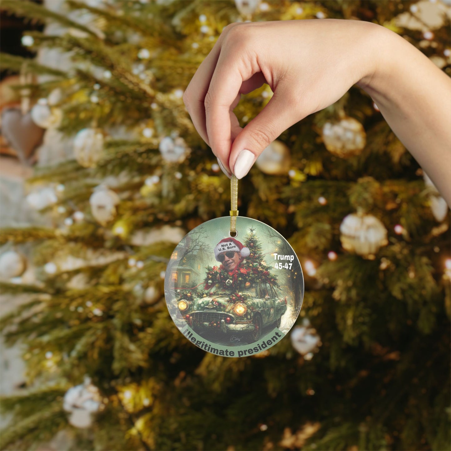 Trump Christmas Glass Ornaments