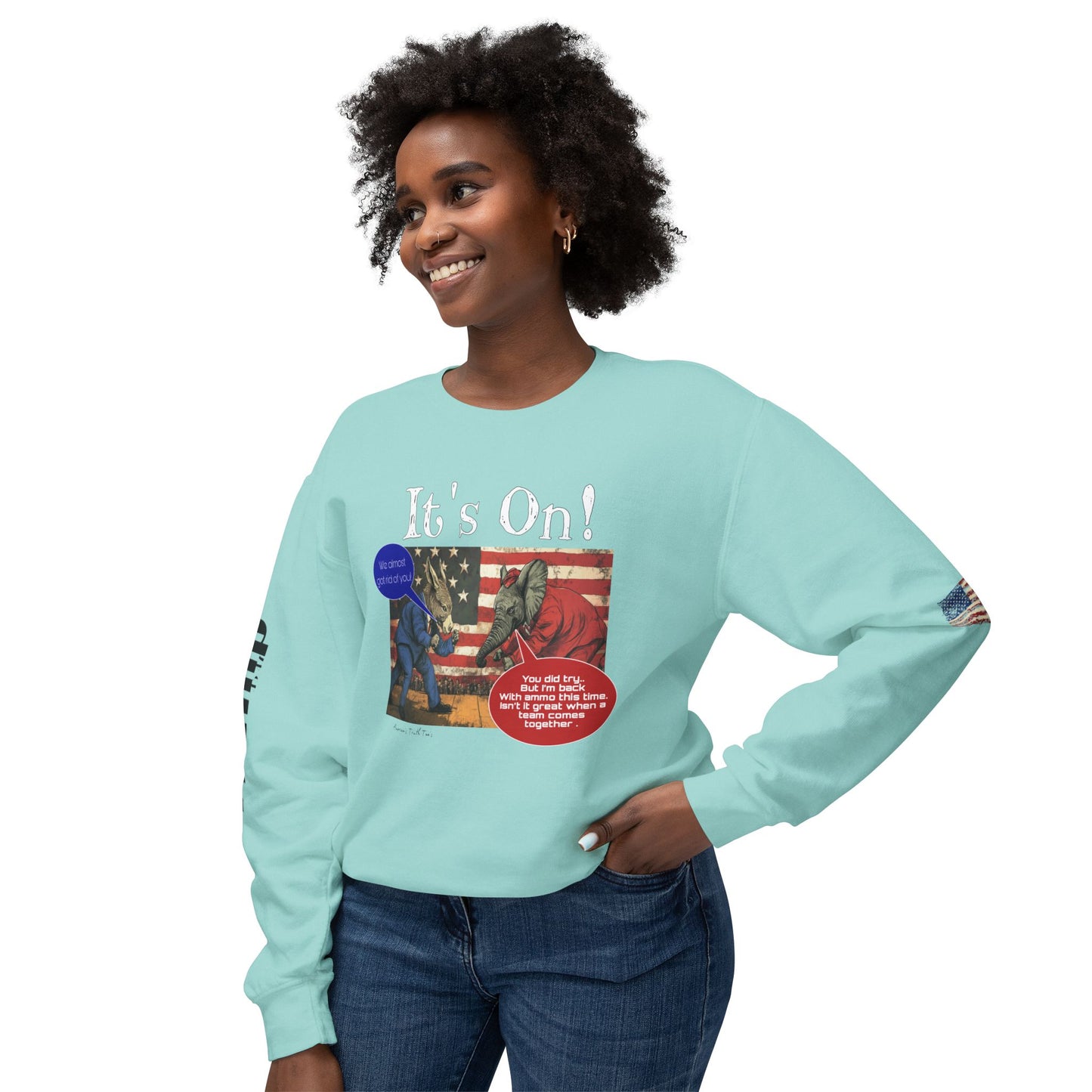 It’s on Trump cartoon print, Unisex Lightweight Crewneck Sweatshirt