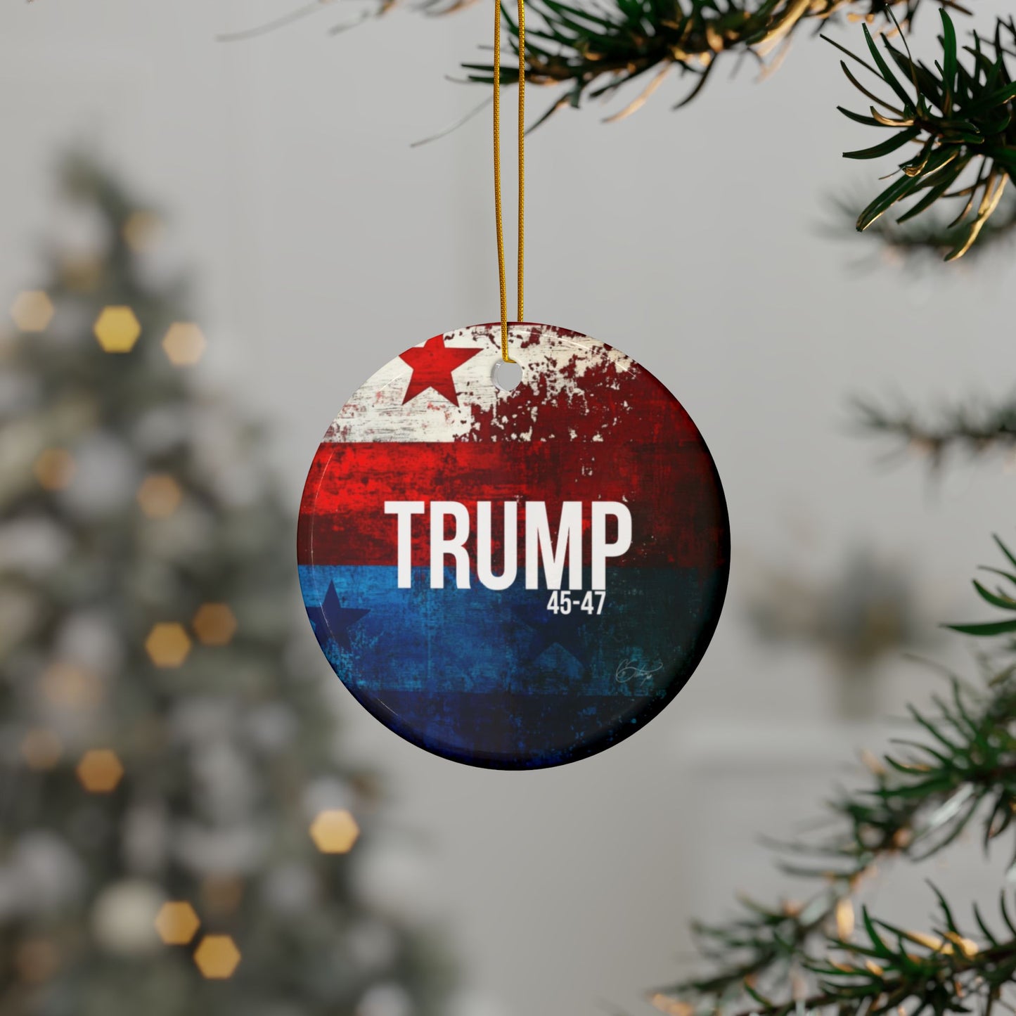 Red white and blue trump print, Ceramic Ornaments, 2-Side Print, (1pc, 3pcs, 5pcs, 10pcs)