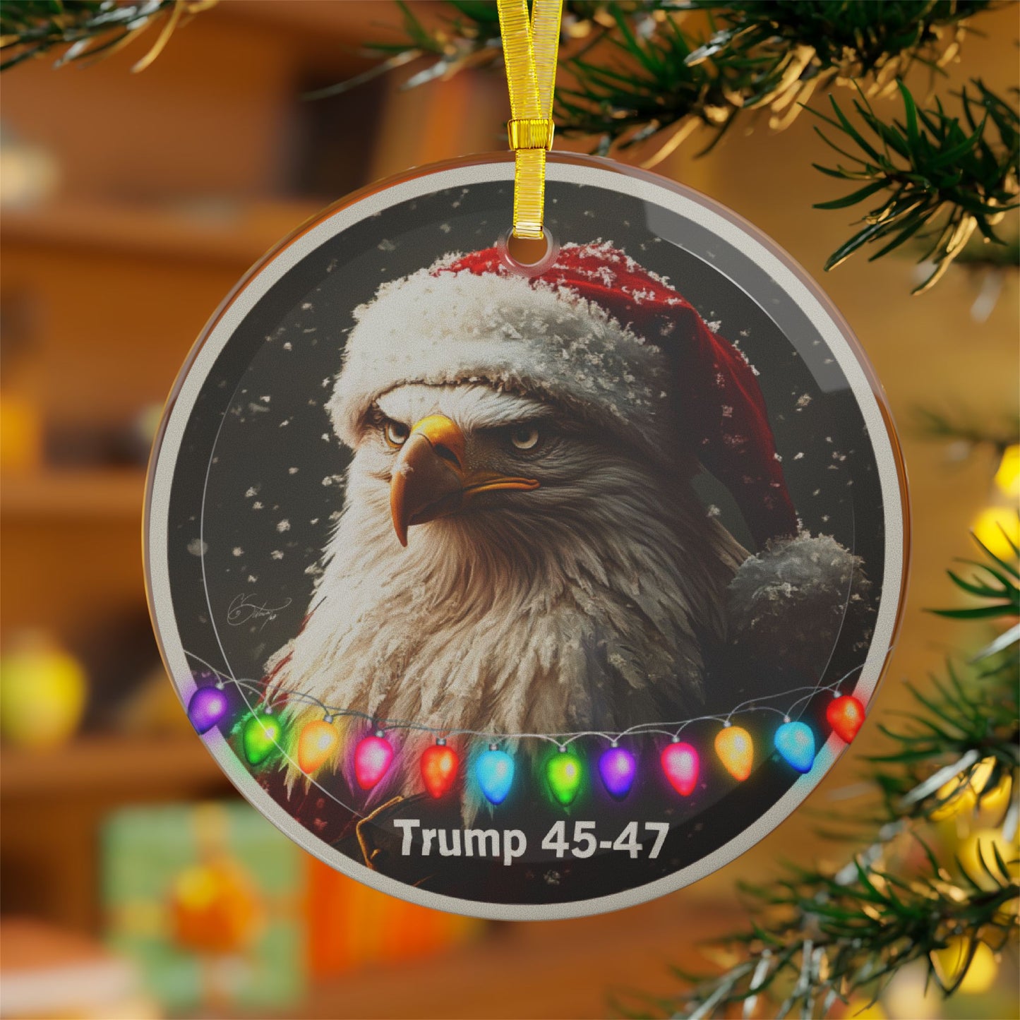 Trump 45-47 eagle Glass Ornaments