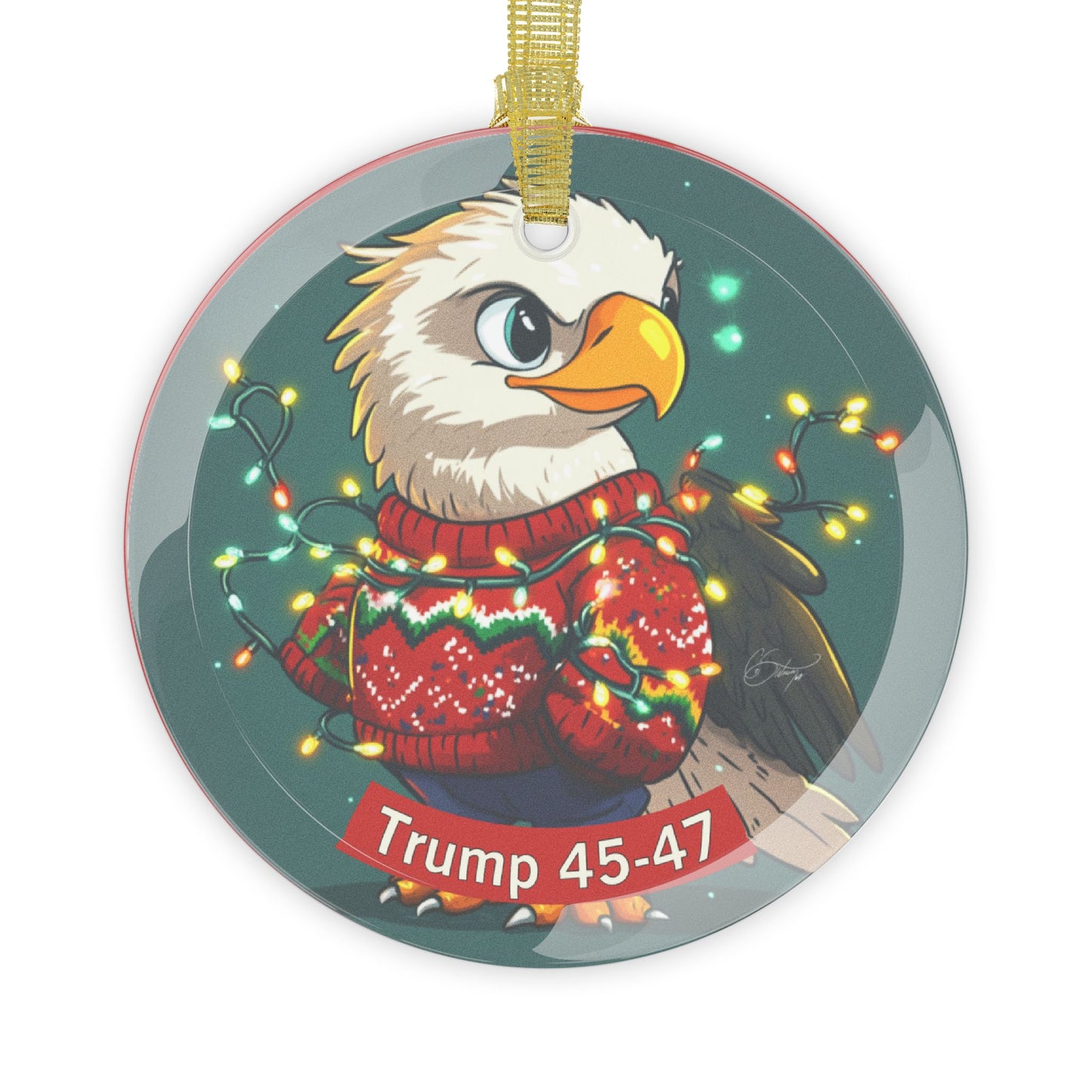 Trump 45-47 eagle Glass Ornaments