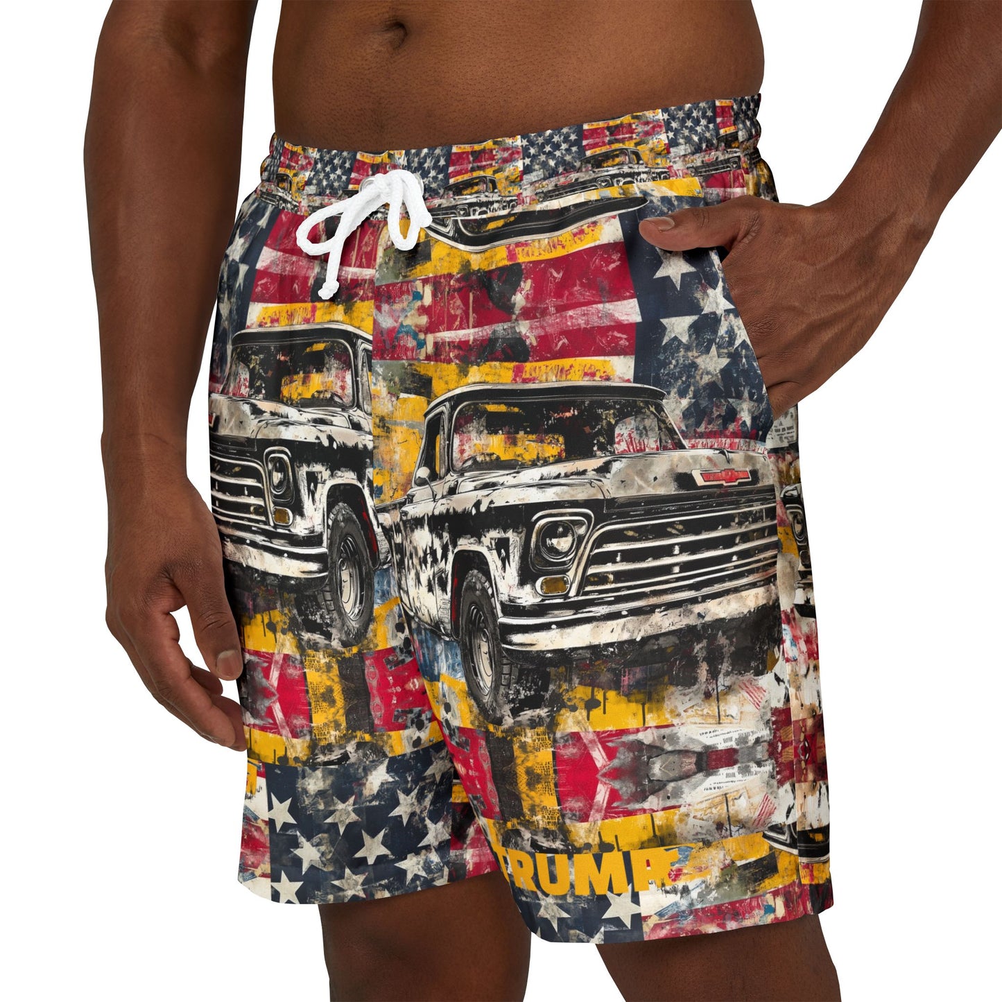 Patriotic Vintage Truck Swim Shorts for Men