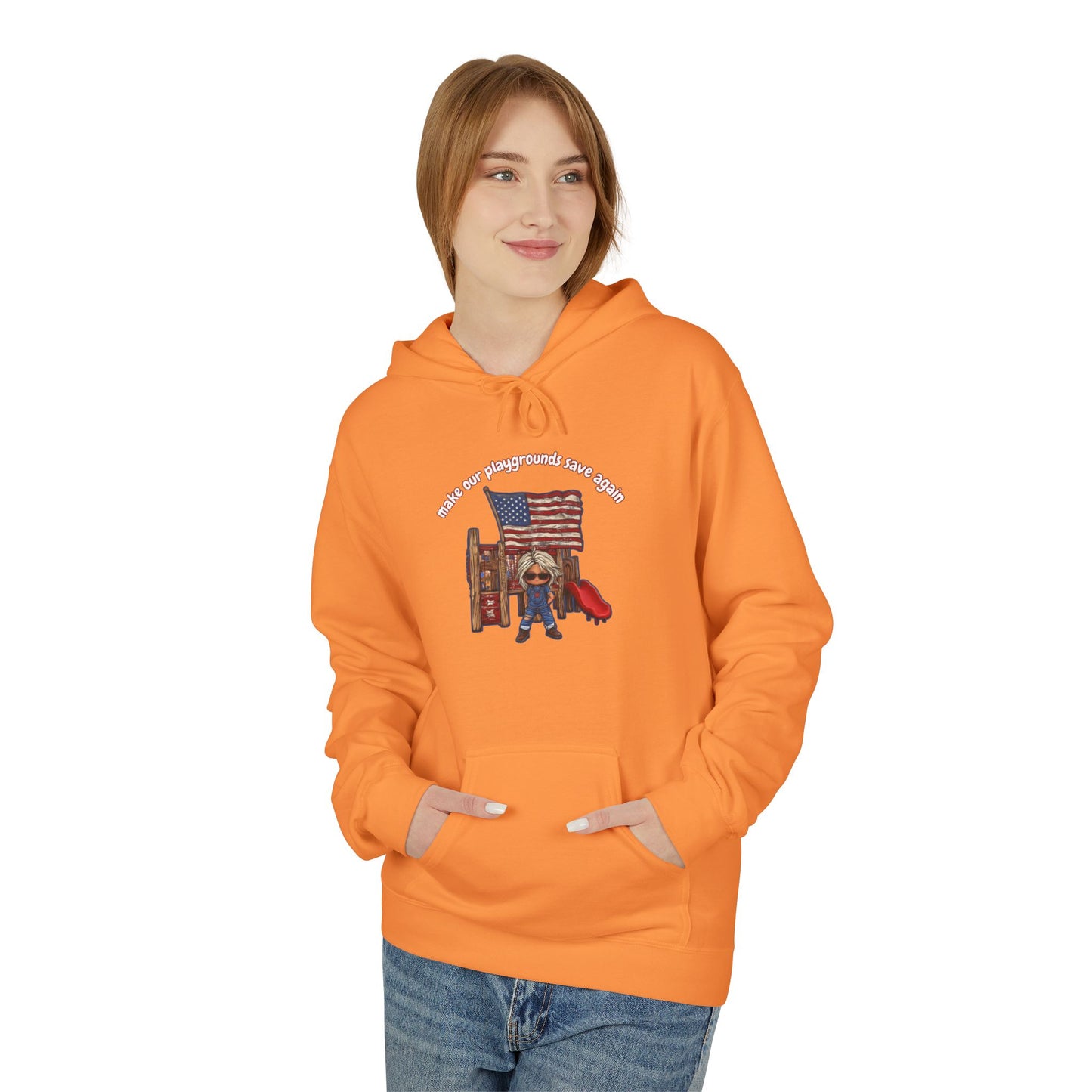 Make playgrounds safe again, trump print, Unisex Midweight Softstyle Fleece Hoodie