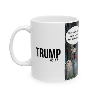 Patriotic cartoon Social Security take away print Ceramic Mug, (11oz, 15oz)