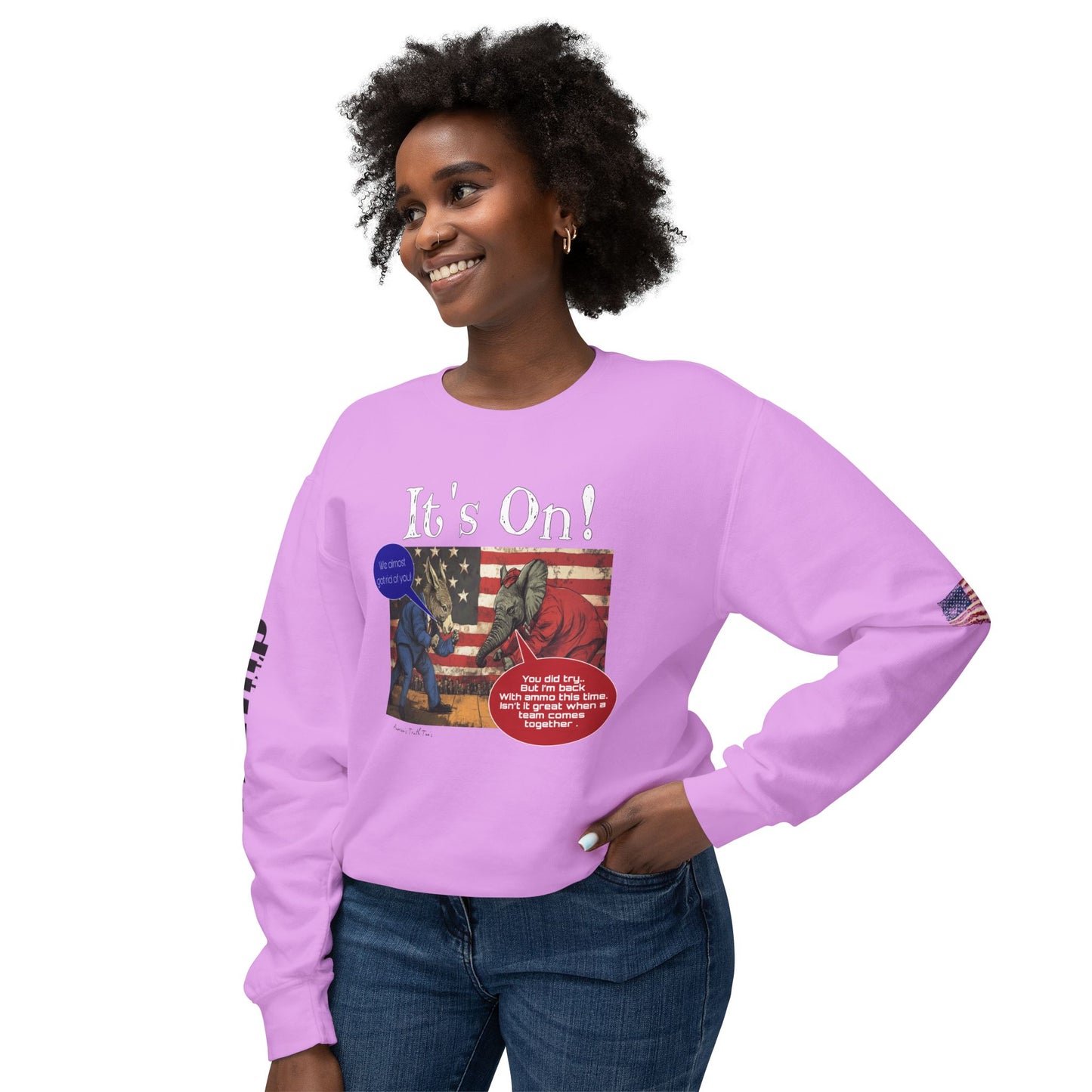 It’s on Trump cartoon print, Unisex Lightweight Crewneck Sweatshirt