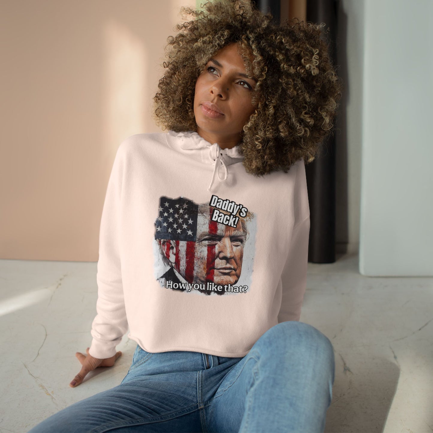 Patriotic daddies back how do you like that? Crop Hoodie