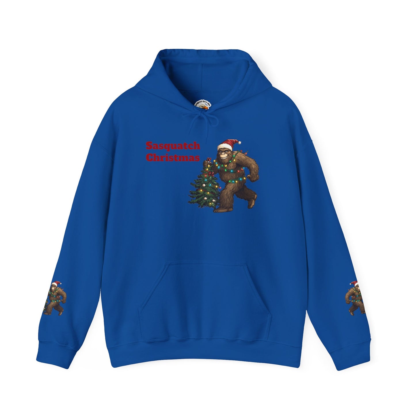 Sasquatch Christmas Hoodie — Holiday Bigfoot Sweater with Tree & Santa Hat