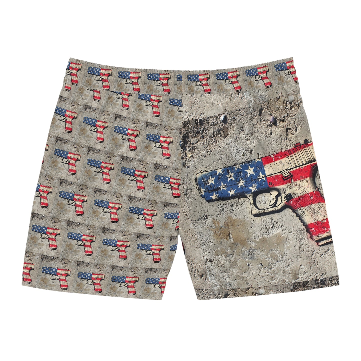 Patriotic Men's Mid-Length Swim Shorts with Gun Design