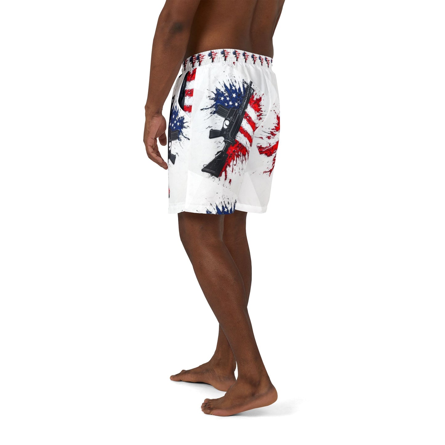 Patriotic Gun Print Unisex Swim Shorts - USA American Flag Design