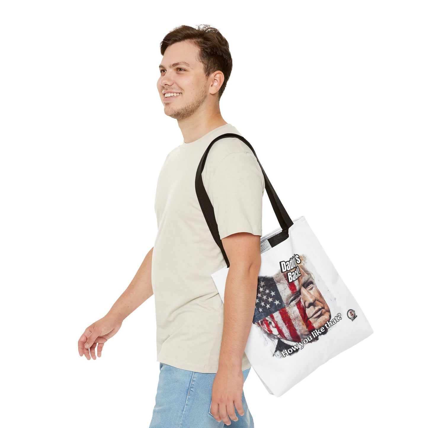 Patriotic trump, daddy’s back, how you like that print, Tote Bag (AOP)