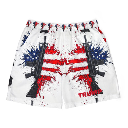 Patriotic Gun Print Unisex Swim Shorts - USA American Flag Design