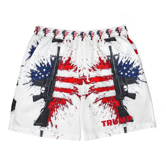 Patriotic Gun Print Unisex Swim Shorts - USA American Flag Design