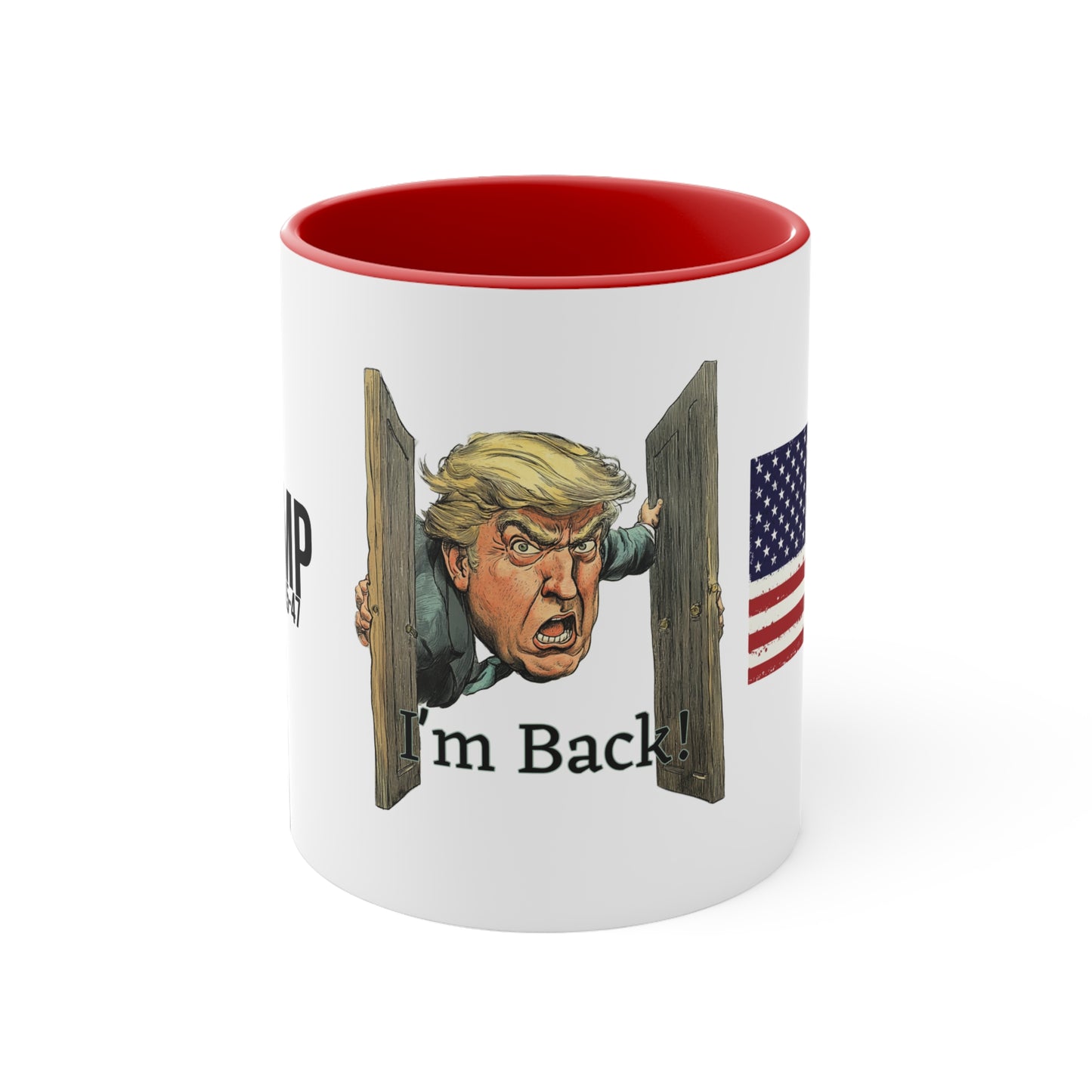 Political Accent Mug - "I’m Back!" Trump Mug with Red Handle | 11oz Coffee Cup for Political Enthusiasts