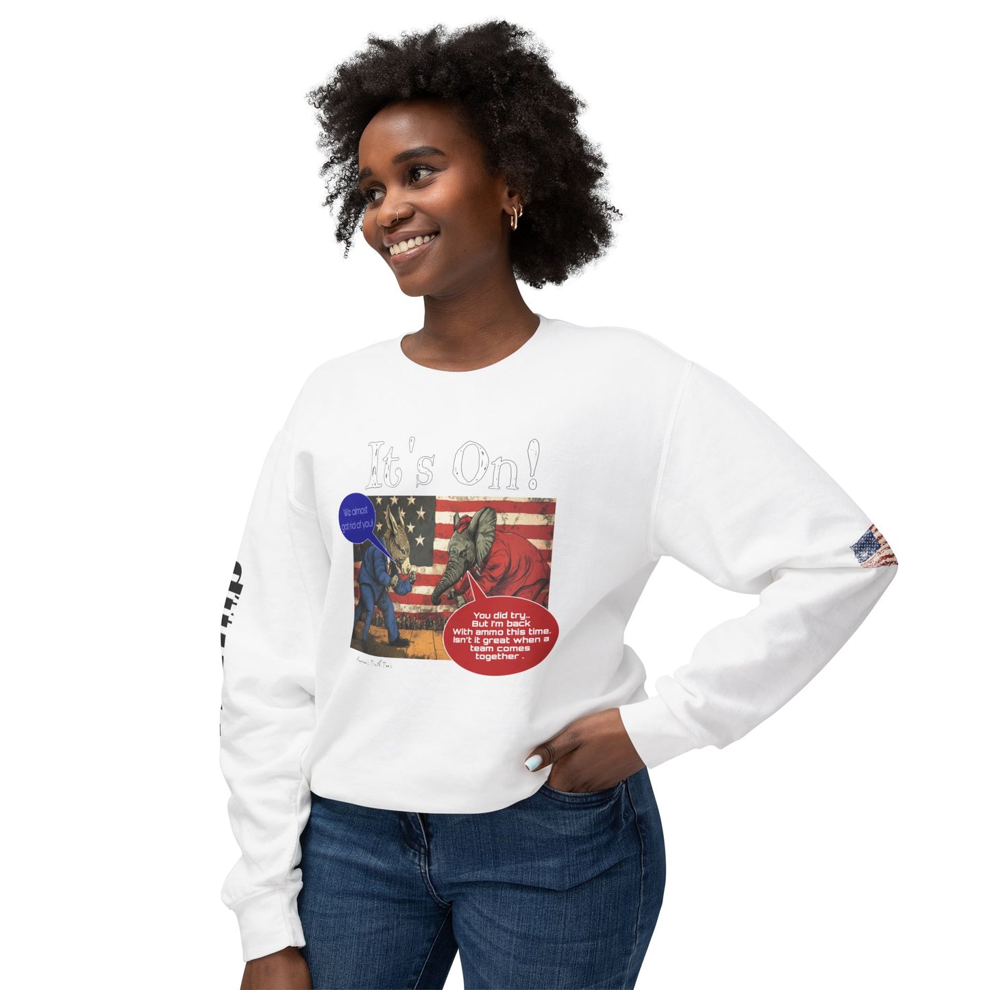 It’s on Trump cartoon print, Unisex Lightweight Crewneck Sweatshirt