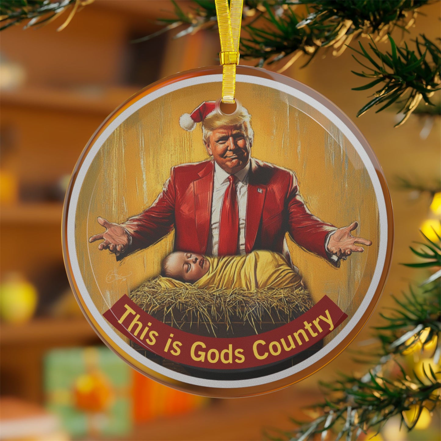 This is Gods country trump 45-47 Glass Ornaments