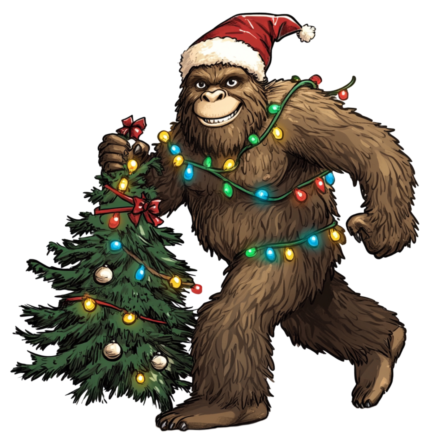 Sasquatch Christmas Hoodie — Holiday Bigfoot Sweater with Tree & Santa Hat