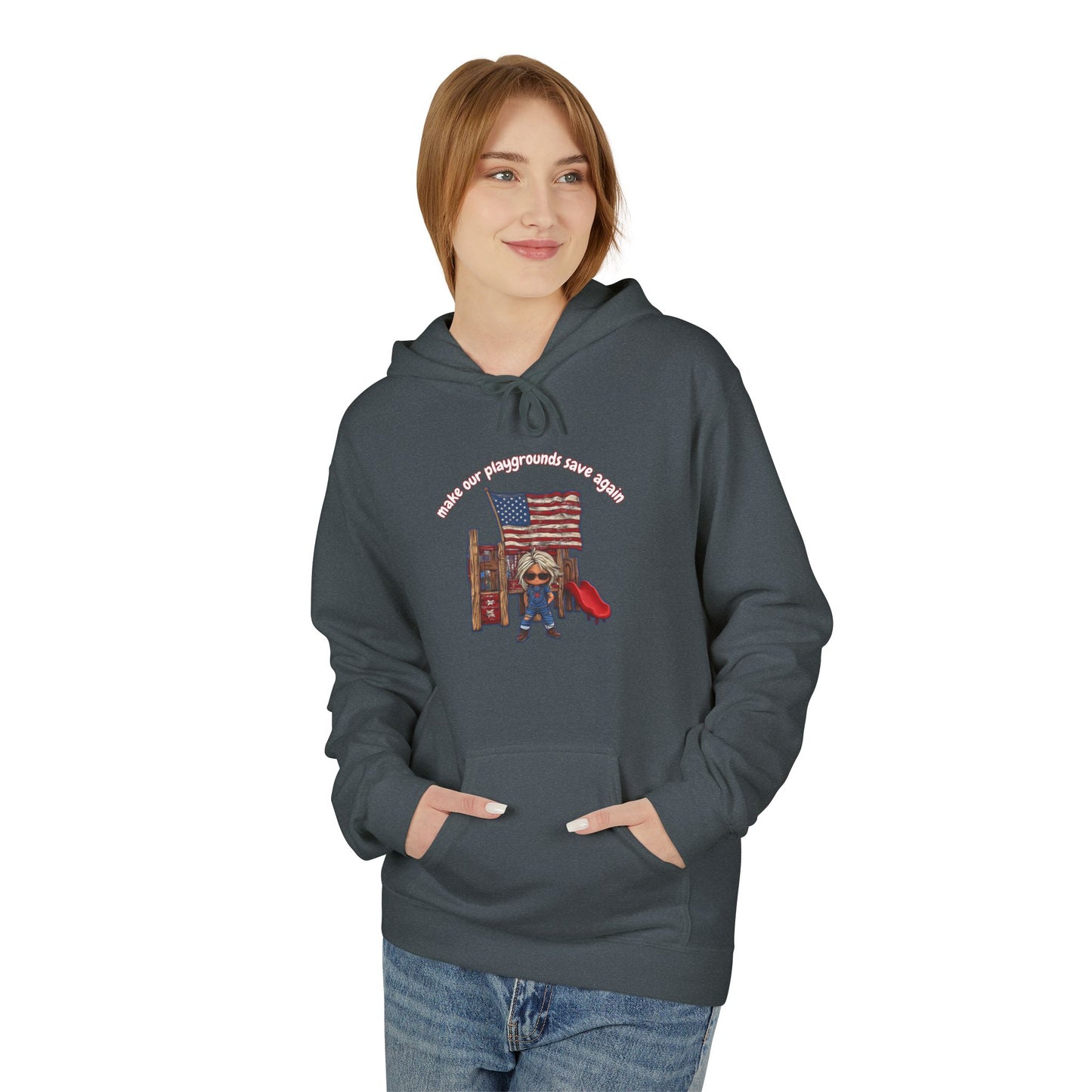 Make playgrounds safe again, trump print, Unisex Midweight Softstyle Fleece Hoodie