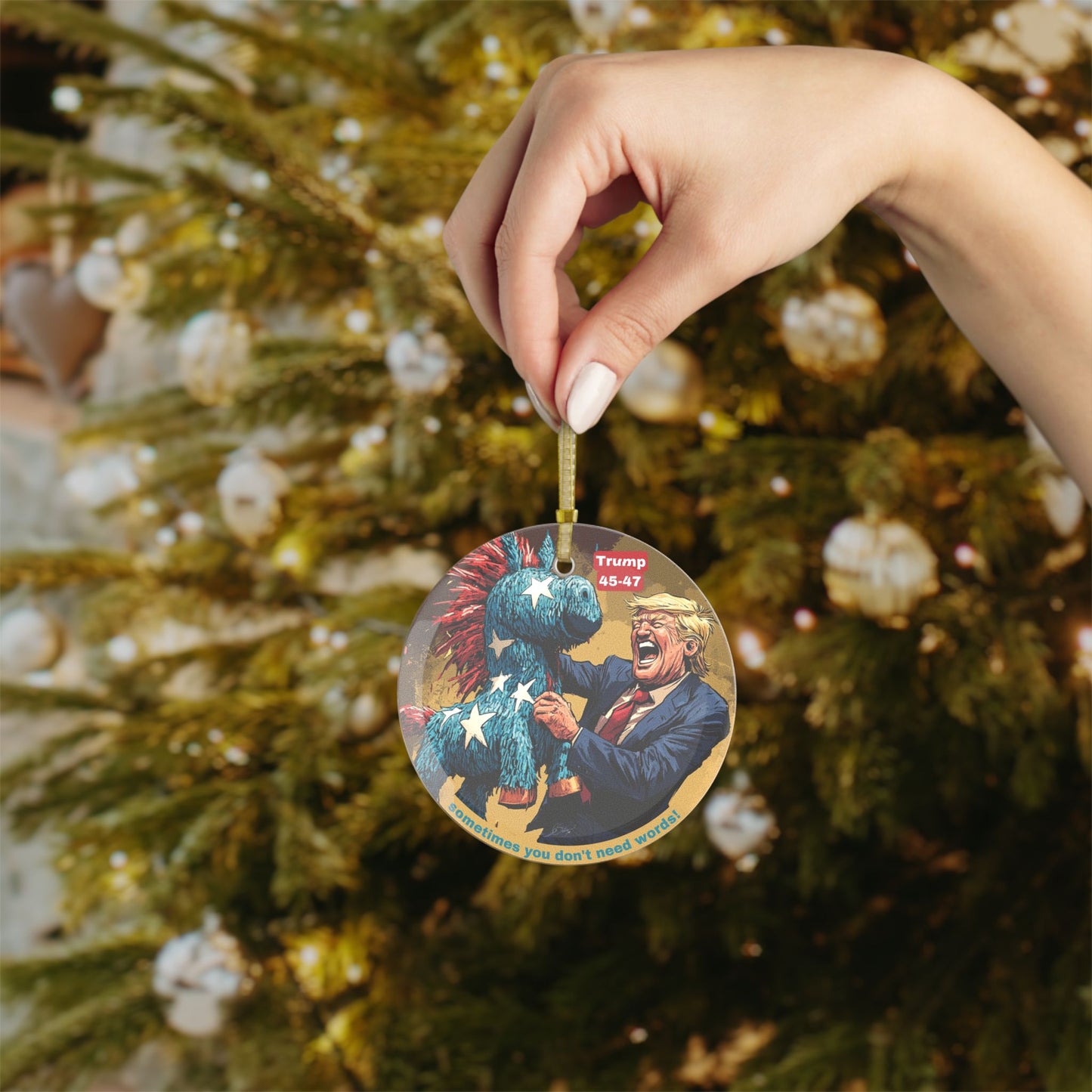 Trump Christmas Glass Ornaments